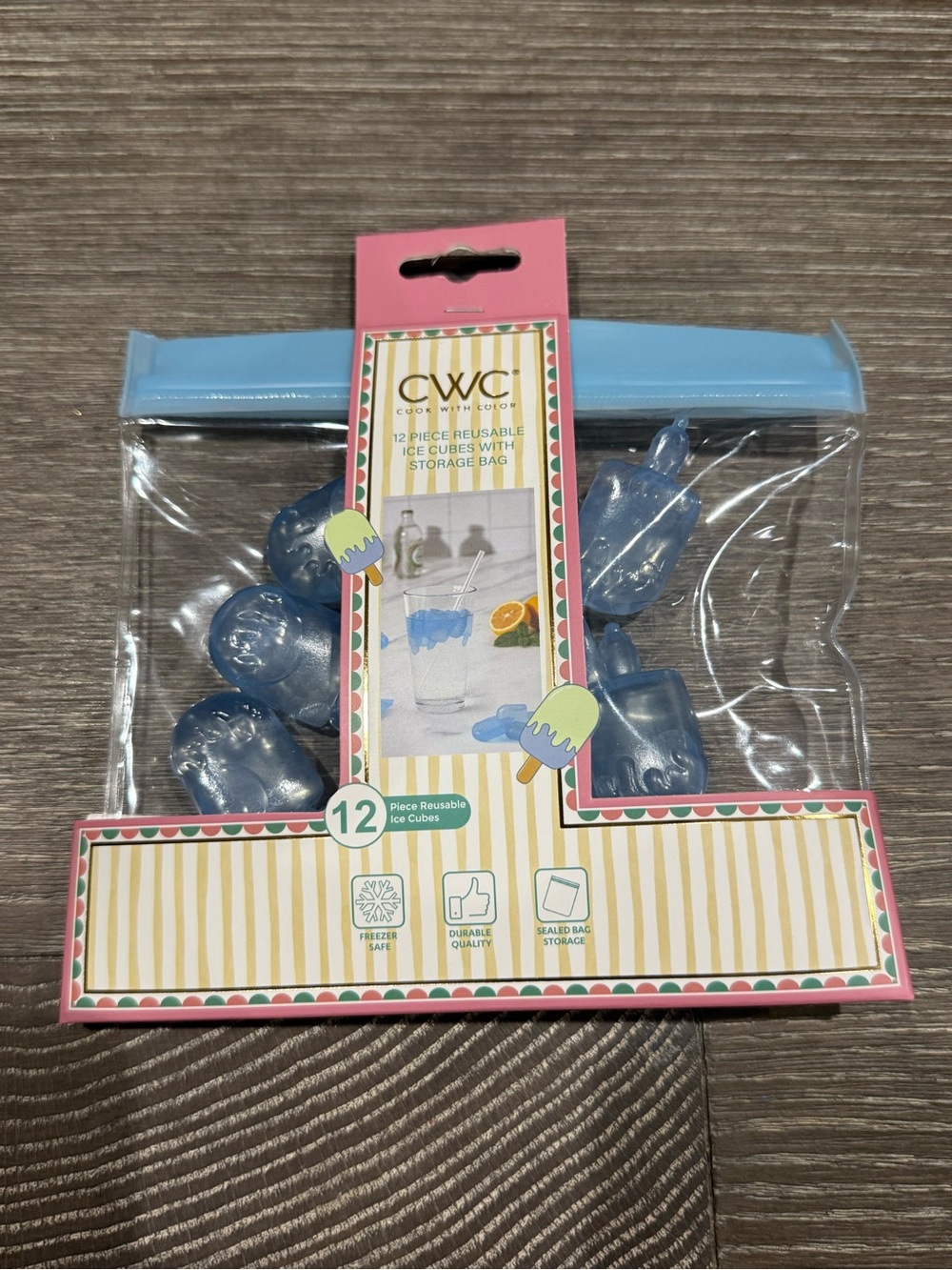 CWC 12 piece reusable blue popsicle shaped ice cubes with storage bag